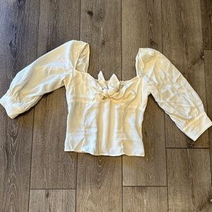 Women’s Reformation Tie-Front Bow Puffy Quarter-Sleeve Cream Top - 6